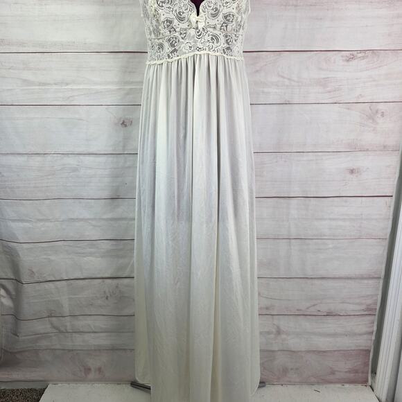 Shadowline Nightgown Womens Medium Ivory Lace Bodice Long Maxi Sleepwear V-Neck - Picture 2 of 16